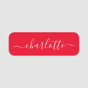 Elegant Script Modern Name Personalized Red Name Tag