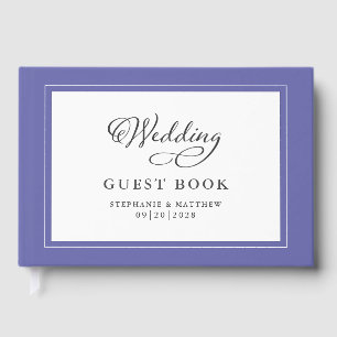 Elegant Script Modern Names Wedding Blue Guest Book