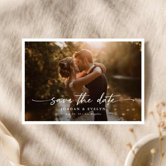 Elegant Script Modern Overlay Photo Wedding Save The Date (Creator Uploaded)
