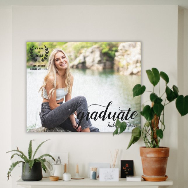 Elegant Script Modern Photo Graduate Canvas Print (Creator Uploaded)