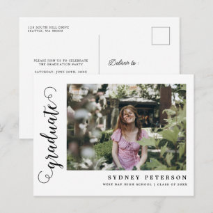 Elegant Script Modern Photo Graduation Invitation Postcard