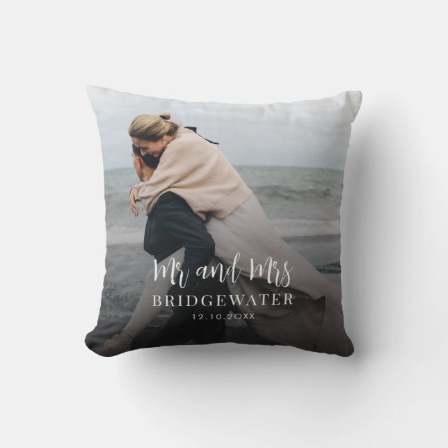 Elegant Script Modern Photo Minimalist Throw Pillow (Front)