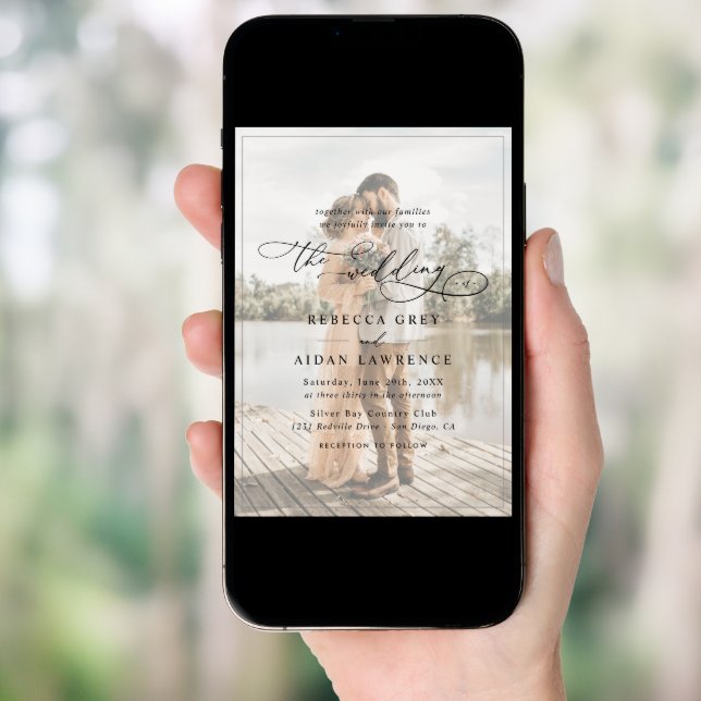 Elegant Script Modern Photo Wedding Invitation (Front Digital)