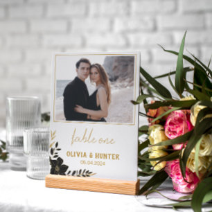 Elegant Script Modern Photo Wedding Table Number