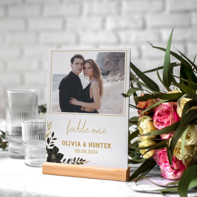 Elegant Script Modern Photo Wedding Table Number   (Elegant Script Modern Photo Wedding Table Number)