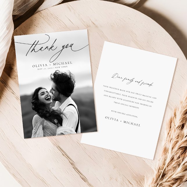 Elegant Script Modern Photo Wedding Thank You Card (Creator Uploaded)