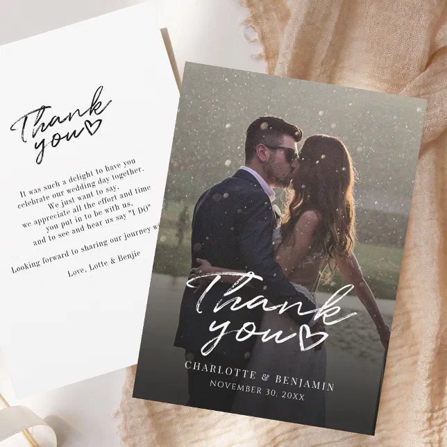 Elegant Script Modern Photo Wedding Thank You Note Card | Zazzle