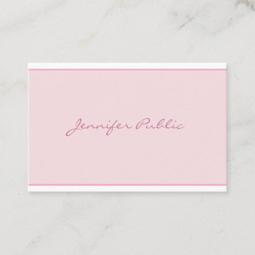 Elegant Script Modern Pink Sleek Minimal Plain Top Business Card