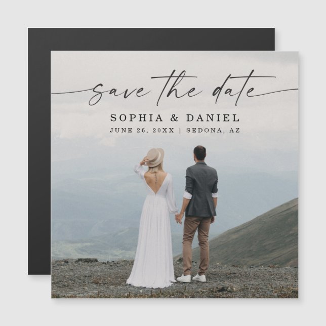 Elegant Script Modern Save The Date Magnet (Front/Back)