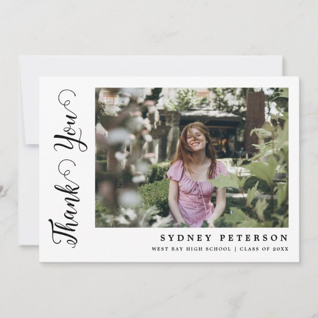 Elegant Script Modern Simple 2 Photo Graduation Thank You Card (Front)