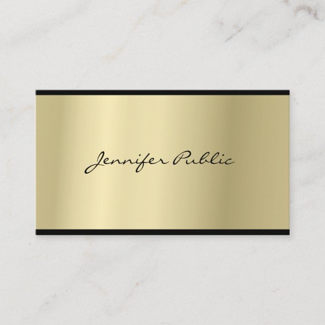 Elegant Script Modern Sleek Glam Gold Look Top Business Card (Front)