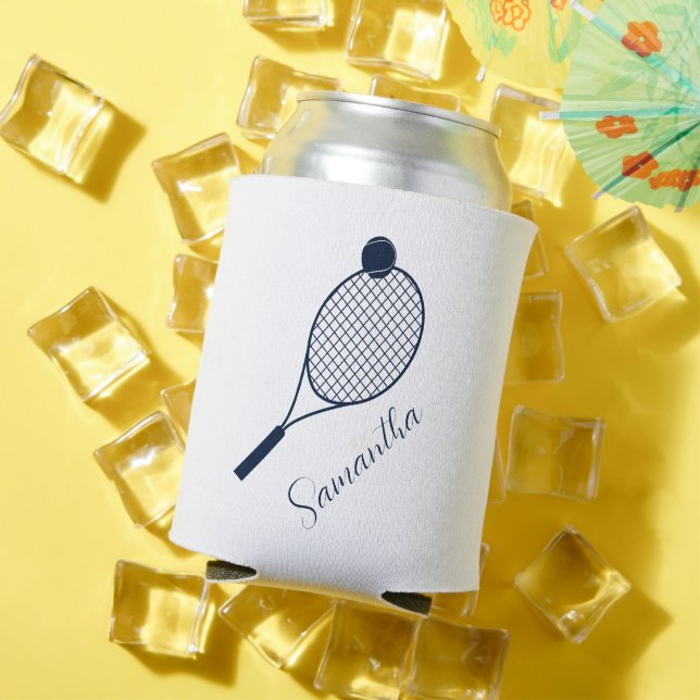 Elegant Script Modern Tennis Players Personalized Can Cooler (In Situ Summer)