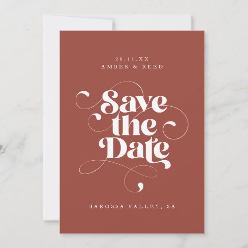 Elegant Script Modern Terracotta Art Design Photo Save The Date