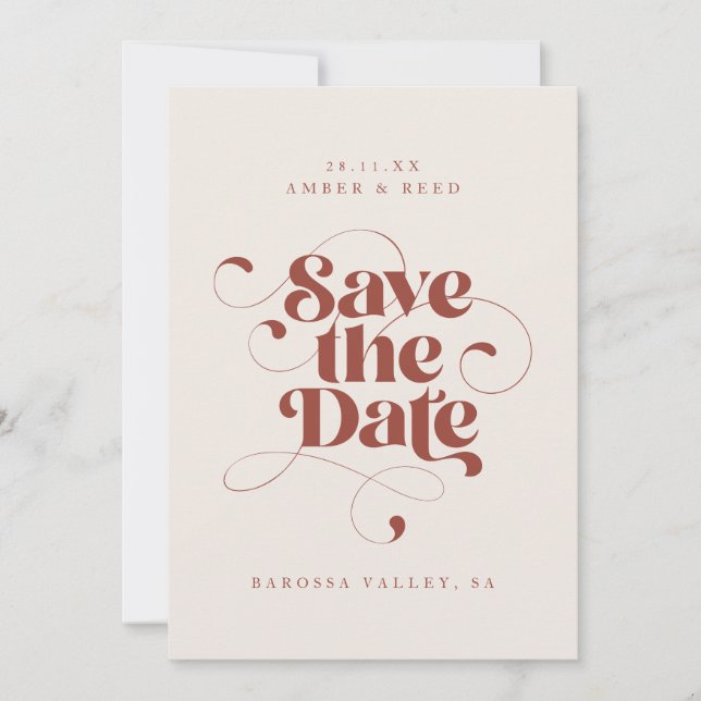 Elegant Script Modern Terracotta Art Design Photo Save The Date (Front)