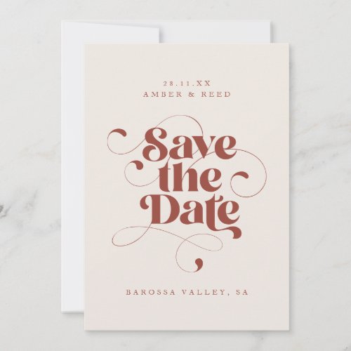 Elegant Script Modern Terracotta Art Design Photo Save The Date