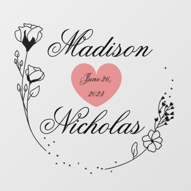 Elegant Script Modern Wedding Names and Date  Floor Decals (Front)