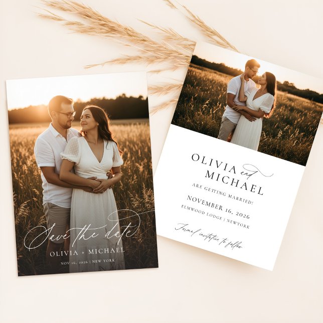 Elegant Script Modern Wedding Photo Save The Date (Creator Uploaded)