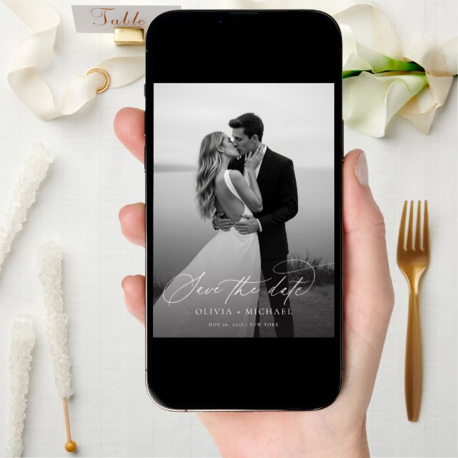 Elegant Script Modern Wedding Photo Save The Date (Front Digital)
