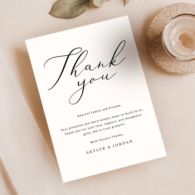 Elegant Script Modern Wedding Reception Table Thank You Card (Creator Uploaded)