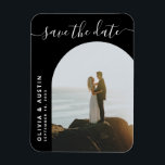 Elegant Script Modern Wedding Save The Date Magnet<br><div class="desc">Elegant modern wedding save the date magnet with your personalized details and custom photo. Features minimalist script typography and simple modern design.</div>