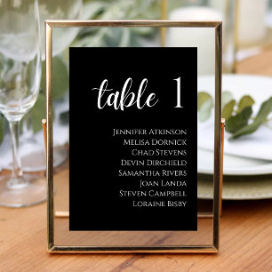 Elegant Script Modern White and Black Wedding Table Number