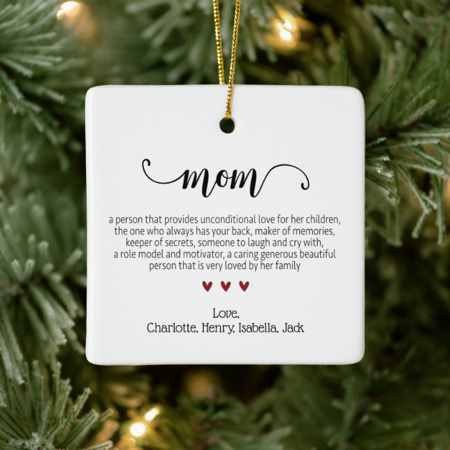 Elegant Script Mom Definition Custom Christmas Ceramic Ornament (Tree)