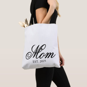 Elegant Script Mom Est Year Custom Gift Tote Bag