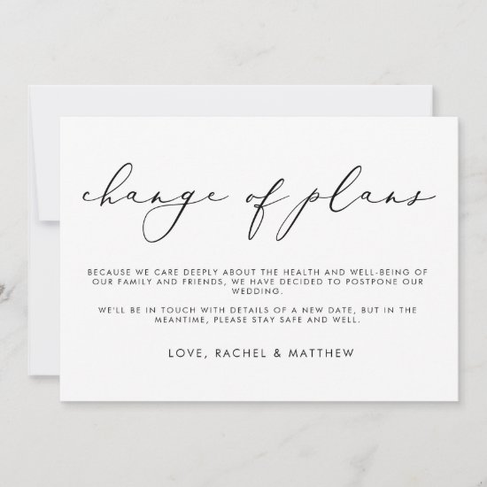 Elegant Script Monochrome Change of Plans Wedding Announcement