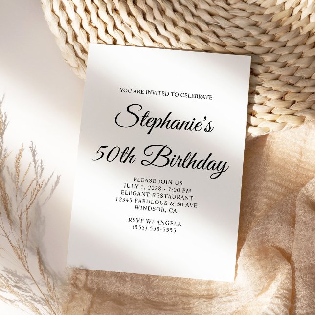 Elegant Script Monogram 50th Birthday Invitation (Create your own modern 50th Birthday invite.)