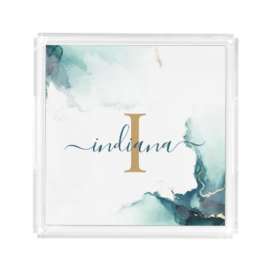 Elegant Script Monogram Agate Custom Acrylic Tray