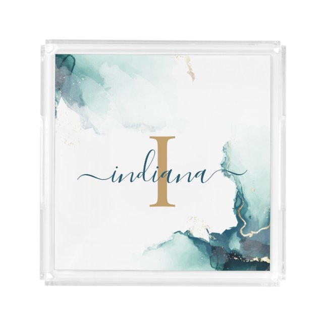 Elegant Script Monogram Agate Custom Acrylic Tray (Front)