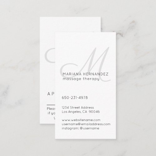 Elegant Script Monogram Black and White Vertical Appointment Card