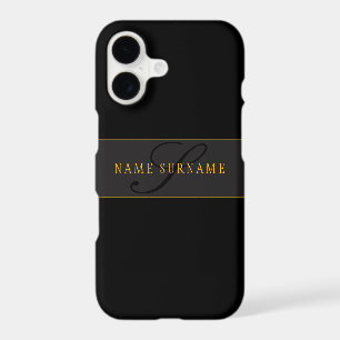 Elegant Script Monogram Black & Gold iPhone 17 Case