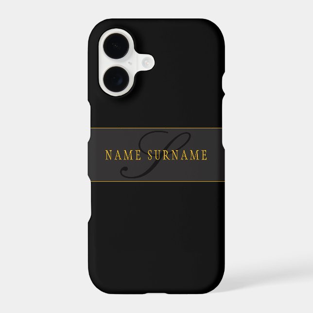 Elegant Script Monogram Black & Gold Case-Mate iPhone Case (Back)