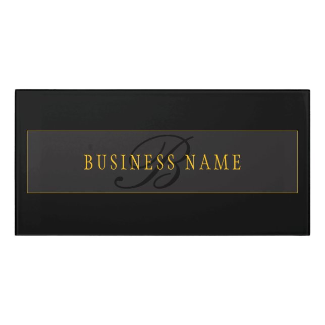 Elegant Script Monogram Black & Gold Door Sign (Classic Front)