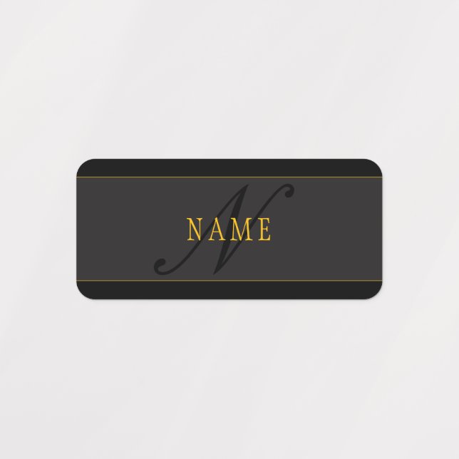 Elegant Script Monogram Black & Gold Labels (Design 4)
