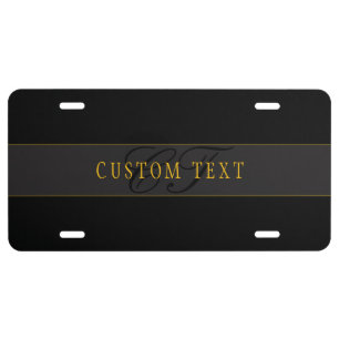 Elegant Script Monogram Black & Gold License Plate
