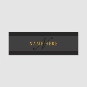 Elegant Script Monogram Black & Gold Name Tag