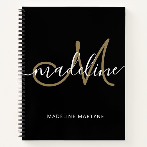 Elegant Script Monogram Black Gold Notebook