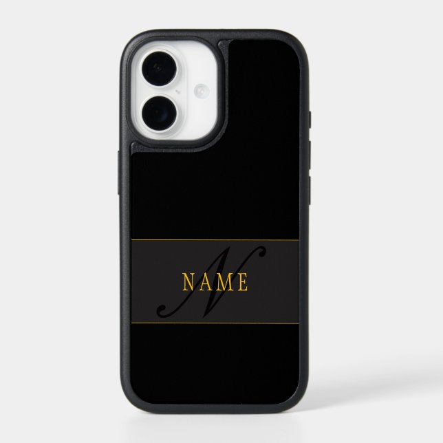 Elegant Script Monogram Black & Gold Otterbox iPhone Case (Back)