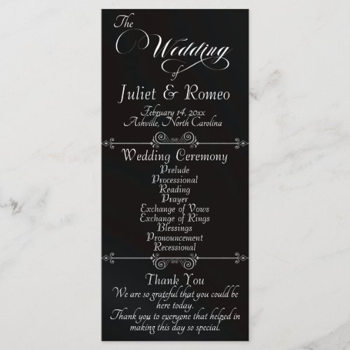 Elegant Script & Monogram - Black Wedding Program