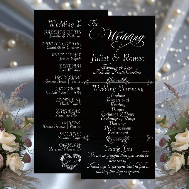 Elegant Script & Monogram - Black Wedding Program (Creator Uploaded)