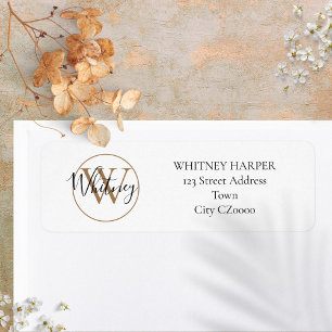 Elegant Script Monogram Black White Gold Address  Label