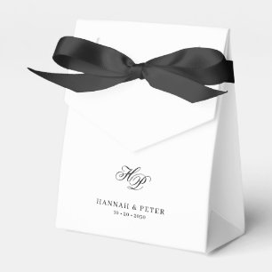 Elegant Script Monogram Black & White Wedding Favor Boxes