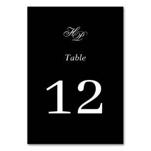 Elegant Script Monogram Black & White Wedding Table Number