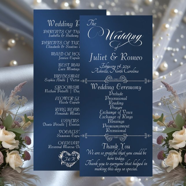 Elegant Script & Monogram - Blue Wedding Program (Creator Uploaded)