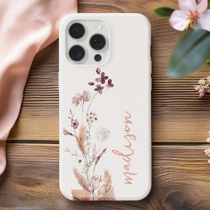 Elegant Script Monogram Boho Wildflower iPhone 14 Case