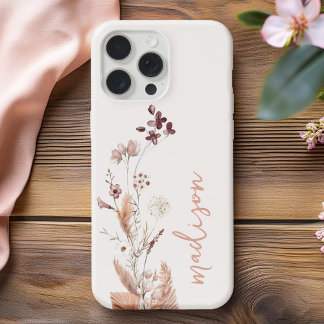 Elegant Script Monogram Boho Wildflower iPhone 14 Case