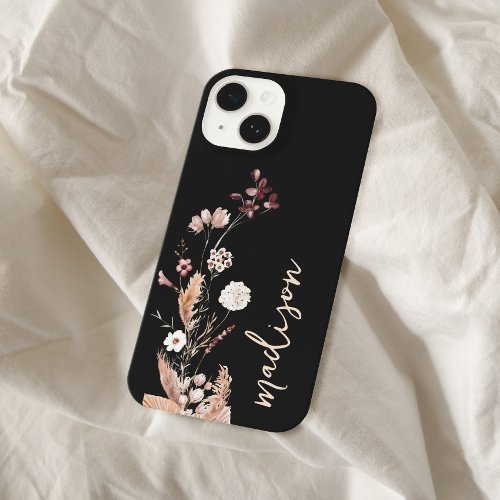 Elegant Script Monogram Boho Wildflower iPhone 14 Case