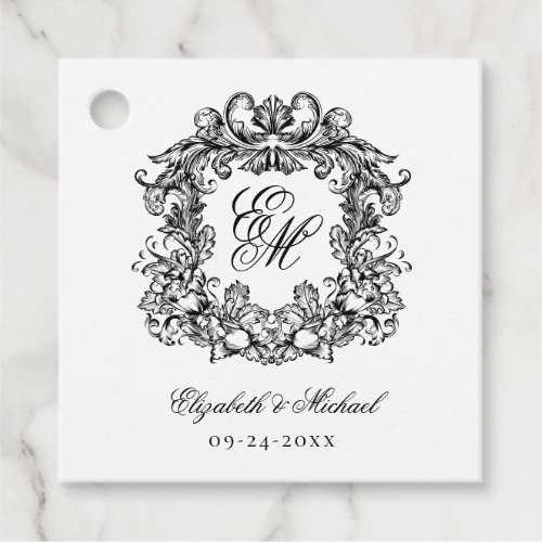 Elegant Script Monogram Crest Wedding Favor Tags